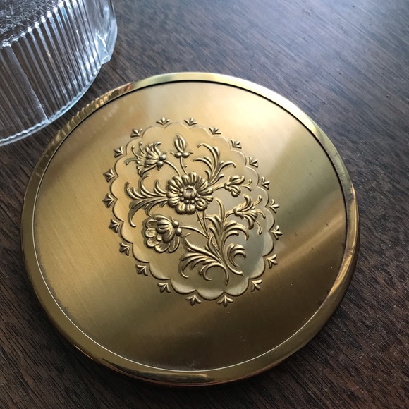 Vintage Pressed Glass Powder Jar With Brass Enamelled Lid - Picture 4 of 5